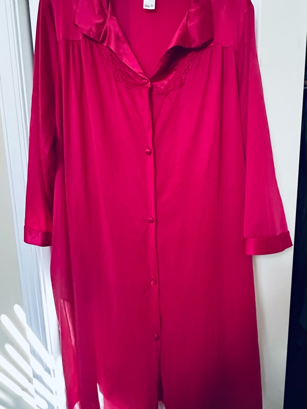 Vanity Fair Bright Cranberry Satin Button-Front Nightgown